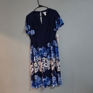 London Times Navy and White Floral Midi Dress